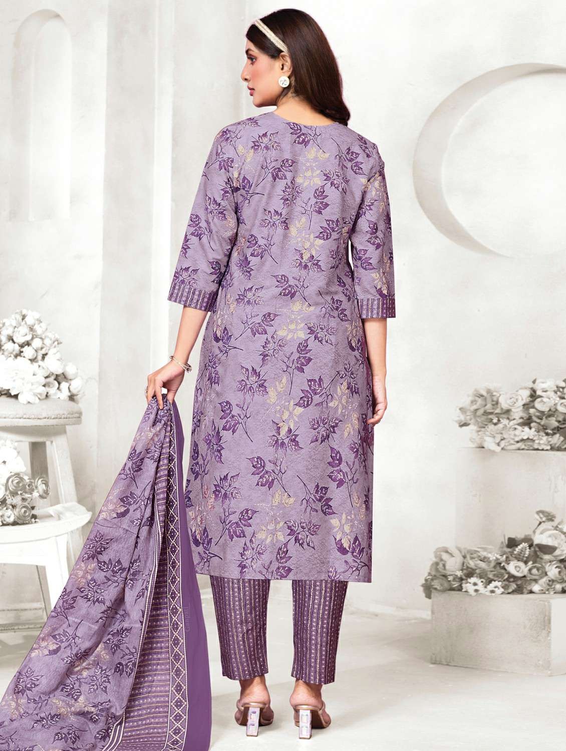 women printed three quarter sleeve kurta pant with dupatta set - 22185120 -  Standard Image - 1