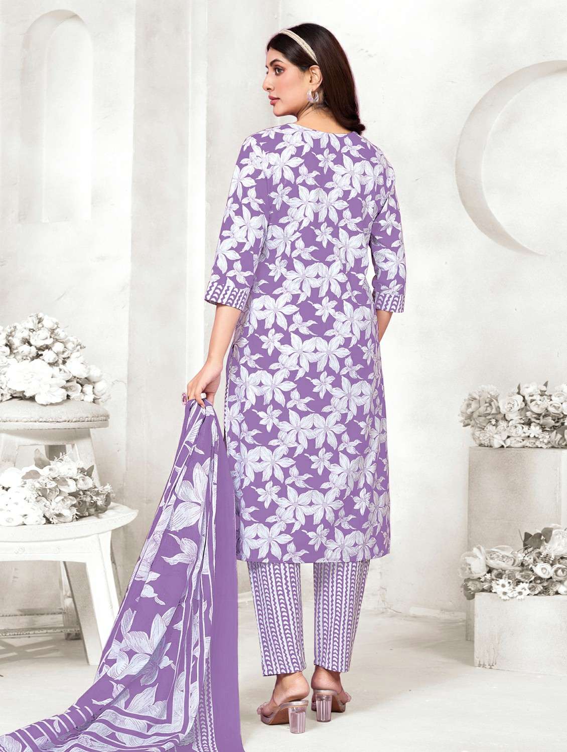 women floral printed three quarter sleeve kurta pant with dupatta set - 22185123 -  Standard Image - 1