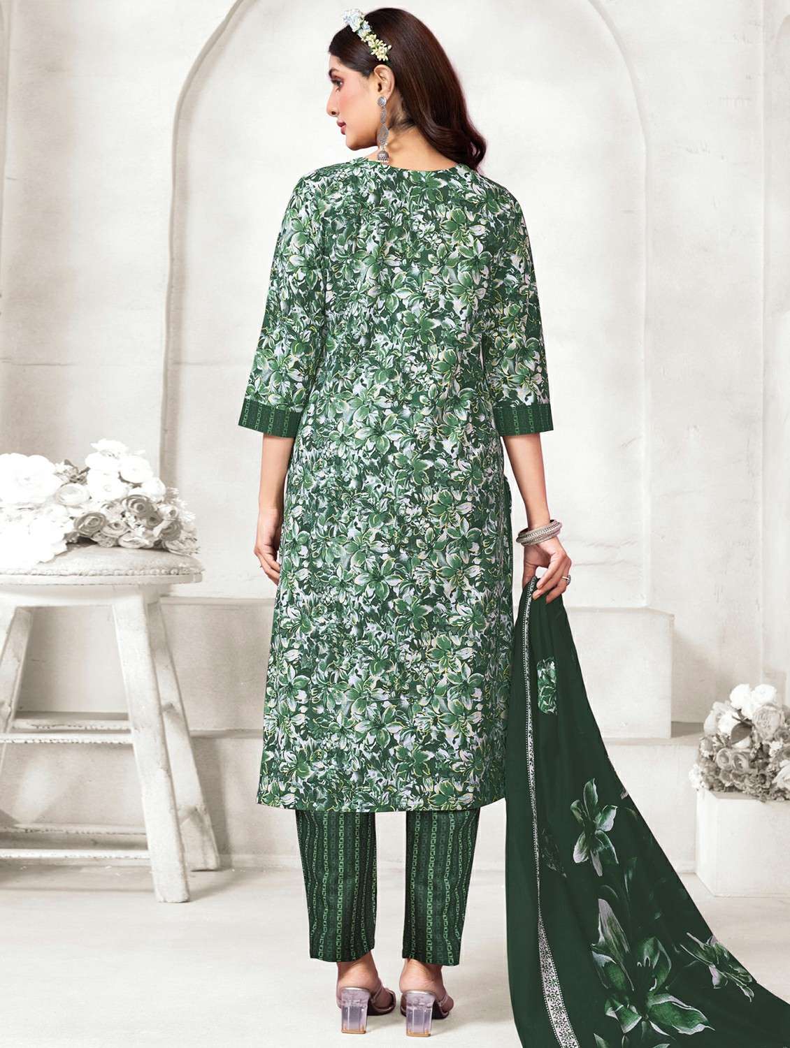 women floral printed three quarter sleeve kurta pant with dupatta set - 22185126 -  Standard Image - 1