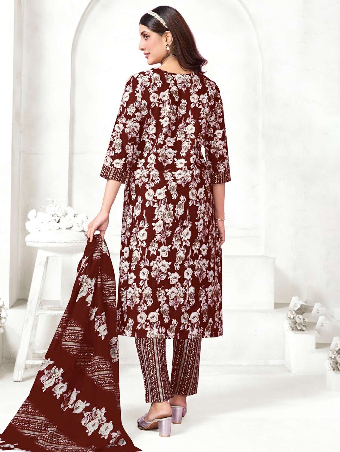 women floral printed three quarter sleeve kurta pant with dupatta set - 22185127 -  Standard Image - 1