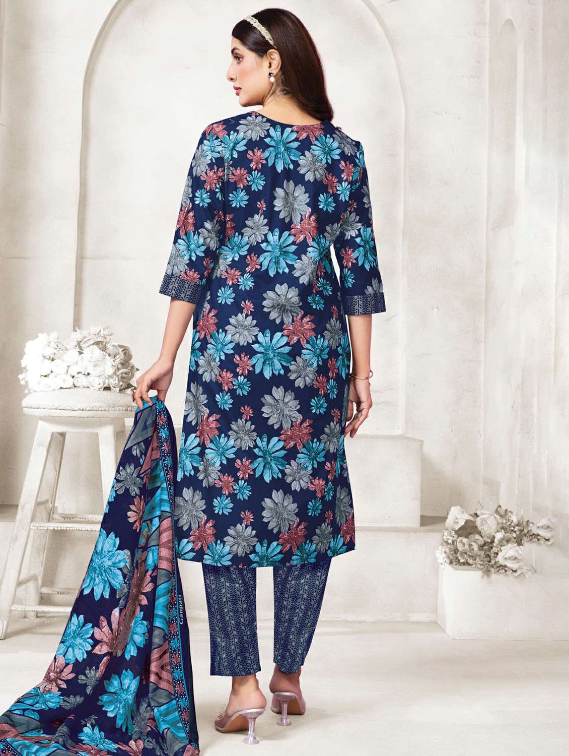 women floral printed three quarter sleeve kurta pant with dupatta set - 22185128 -  Standard Image - 1
