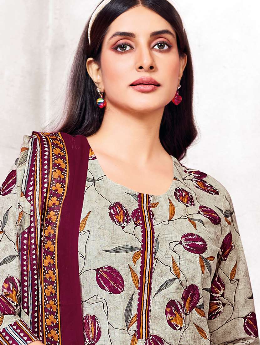 women printed three quarter sleeve kurta pant with dupatta set - 22185129 -  Standard Image - 1