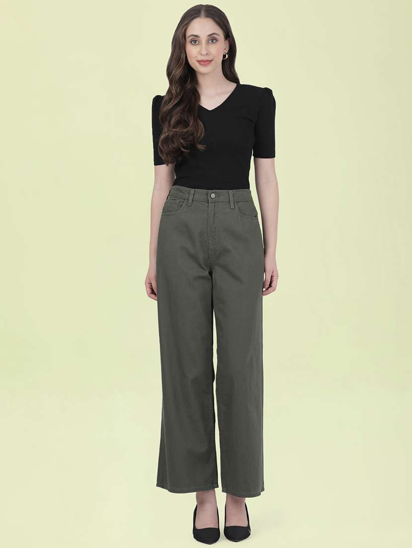 women plain high rise wide leg jeans - 22185267 -  Standard Image - 4