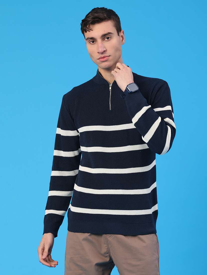 men striped long sleeve stand collar pullover - 22185334 -  Standard Image - 1