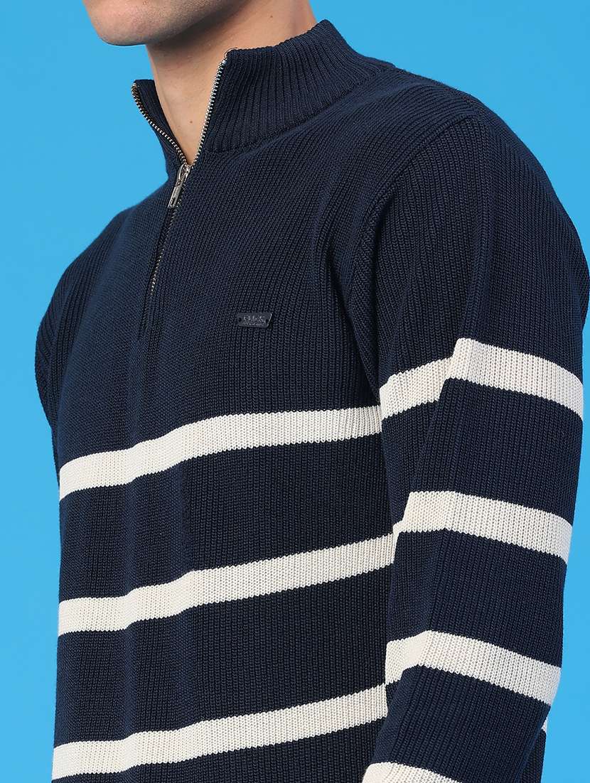 men striped long sleeve stand collar pullover - 22185334 -  Standard Image - 4