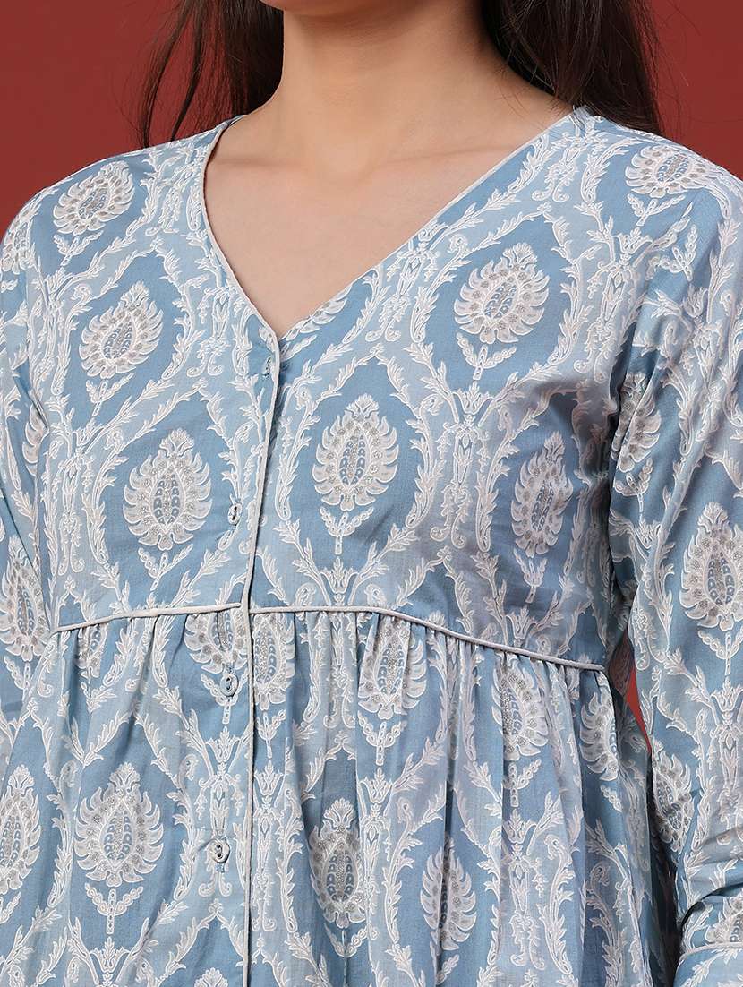 women printed v neck flared tunic - 22185466 -  Standard Image - 1