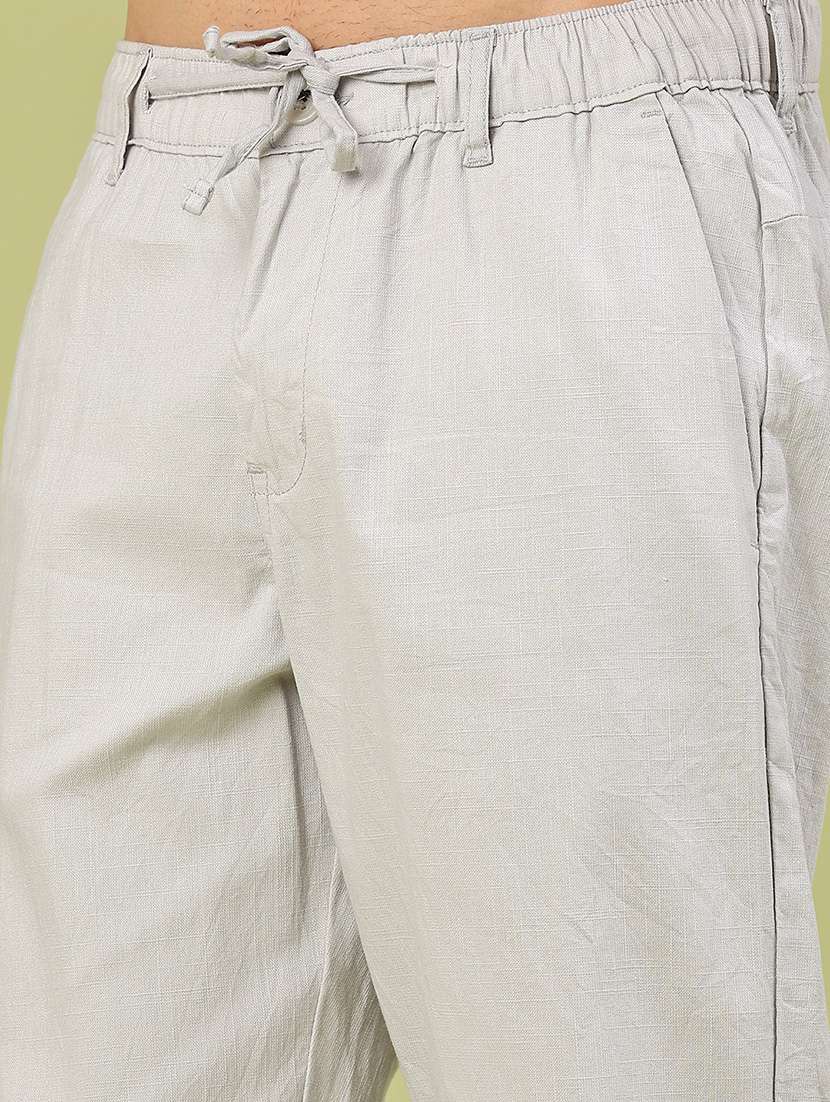 men solid mid rise regular fit casual trouser - 22185467 -  Standard Image - 1