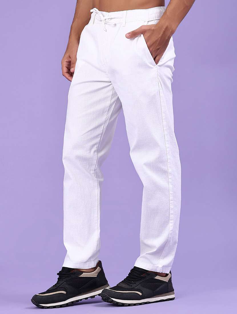 men white cotton flat front casual trouser
