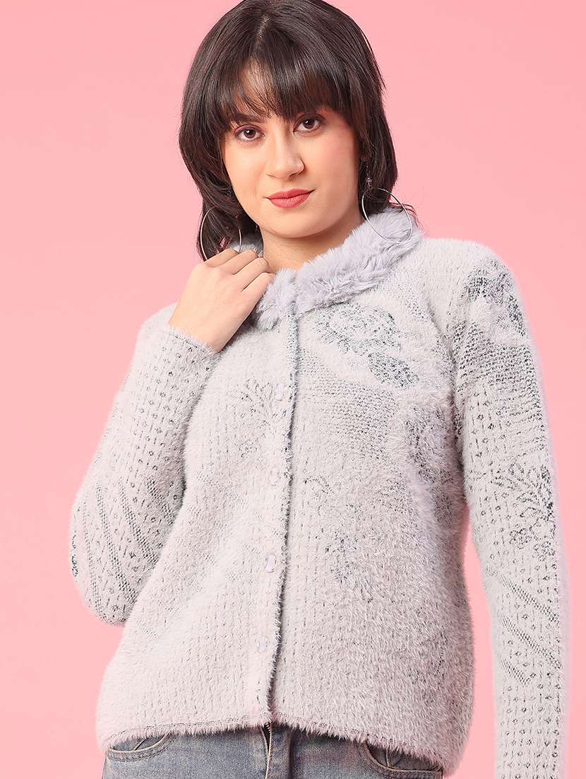 women self design long sleeve cardigan - 22185495 -  Standard Image - 1