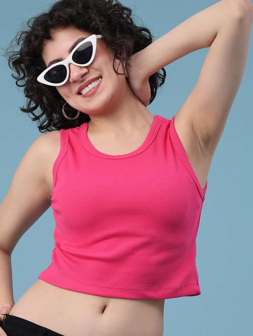 women solid sleeveless crop t-shirt