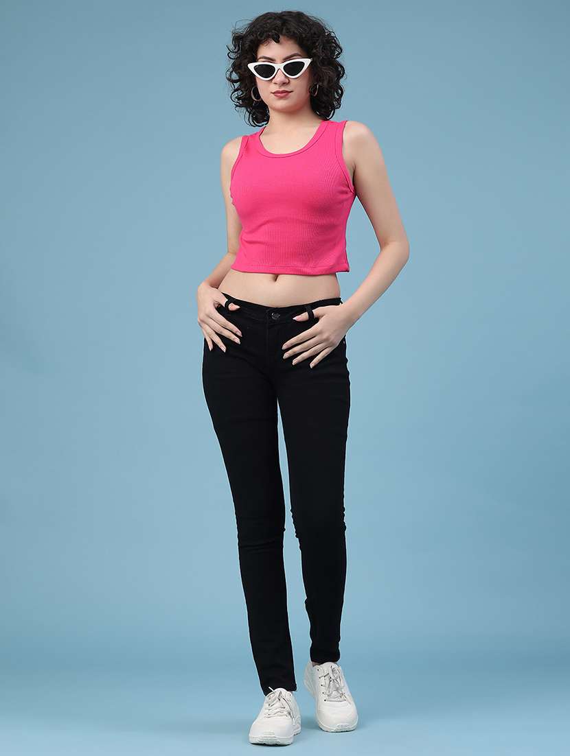 women solid sleeveless crop t-shirt - 22185537 -  Standard Image - 4