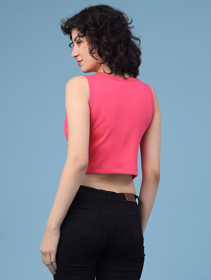 women solid sleeveless crop t-shirt - 22185537 -  Standard Image - 4
