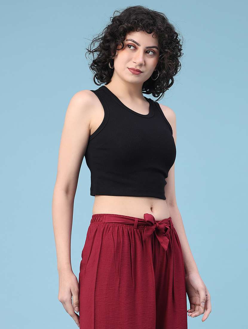 women solid sleeveless crop t-shirt - 22185538 -  Standard Image - 1