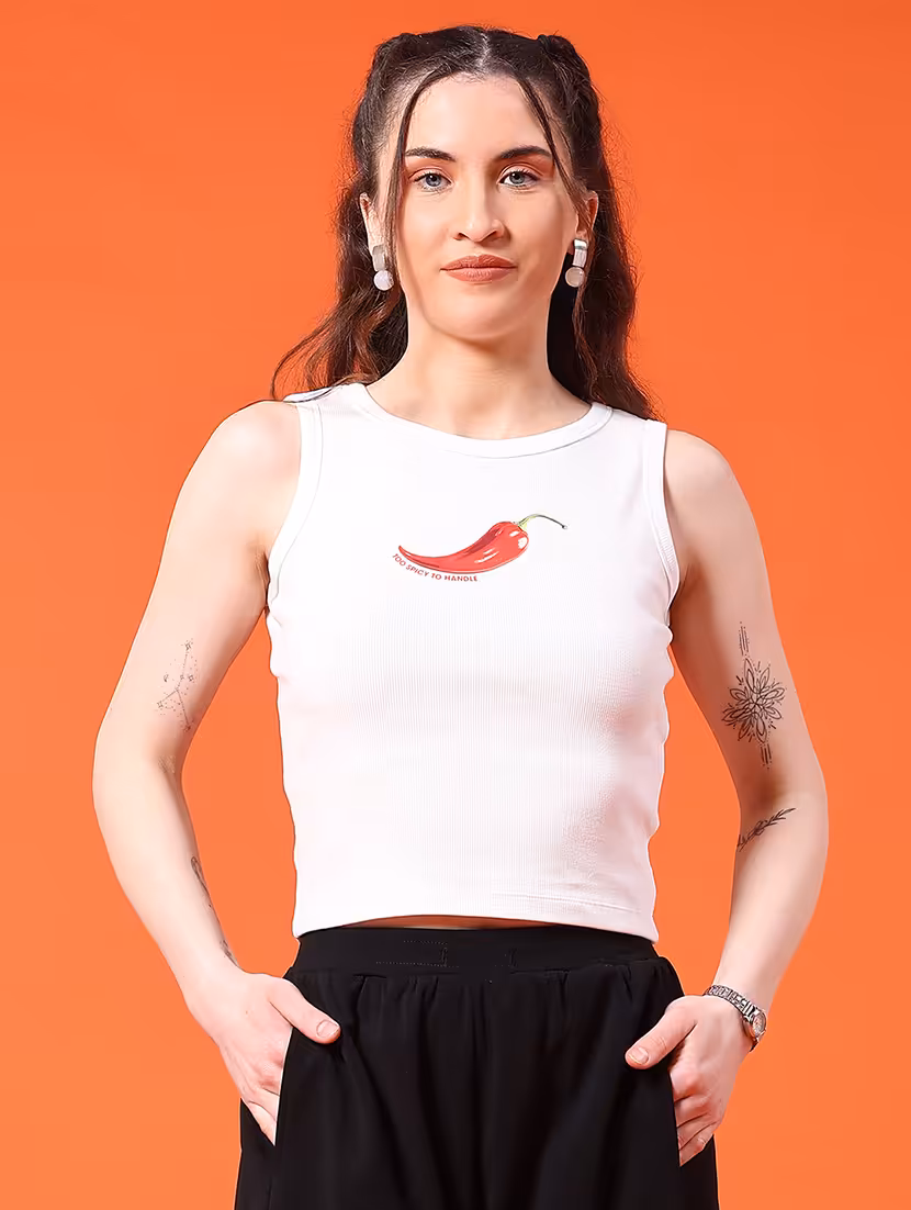 women printed sleeveless crop t-shirt - 22185541 -  Standard Image - 1