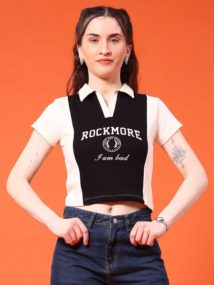 women printed short sleeve crop t-shirt