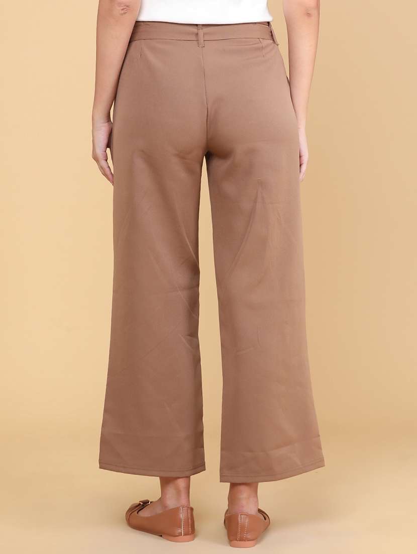 women solid mid rise wide leg trouser - 22185590 -  Standard Image - 4