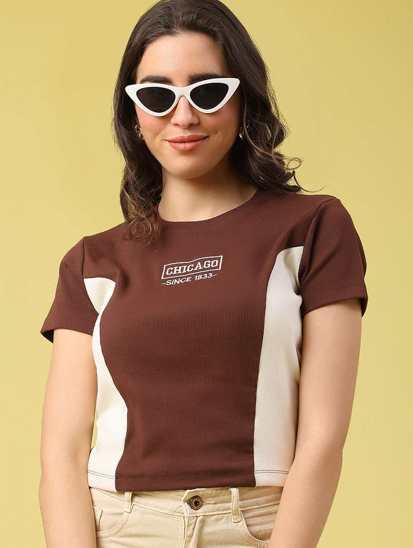 women printed short sleeve crop t-shirt