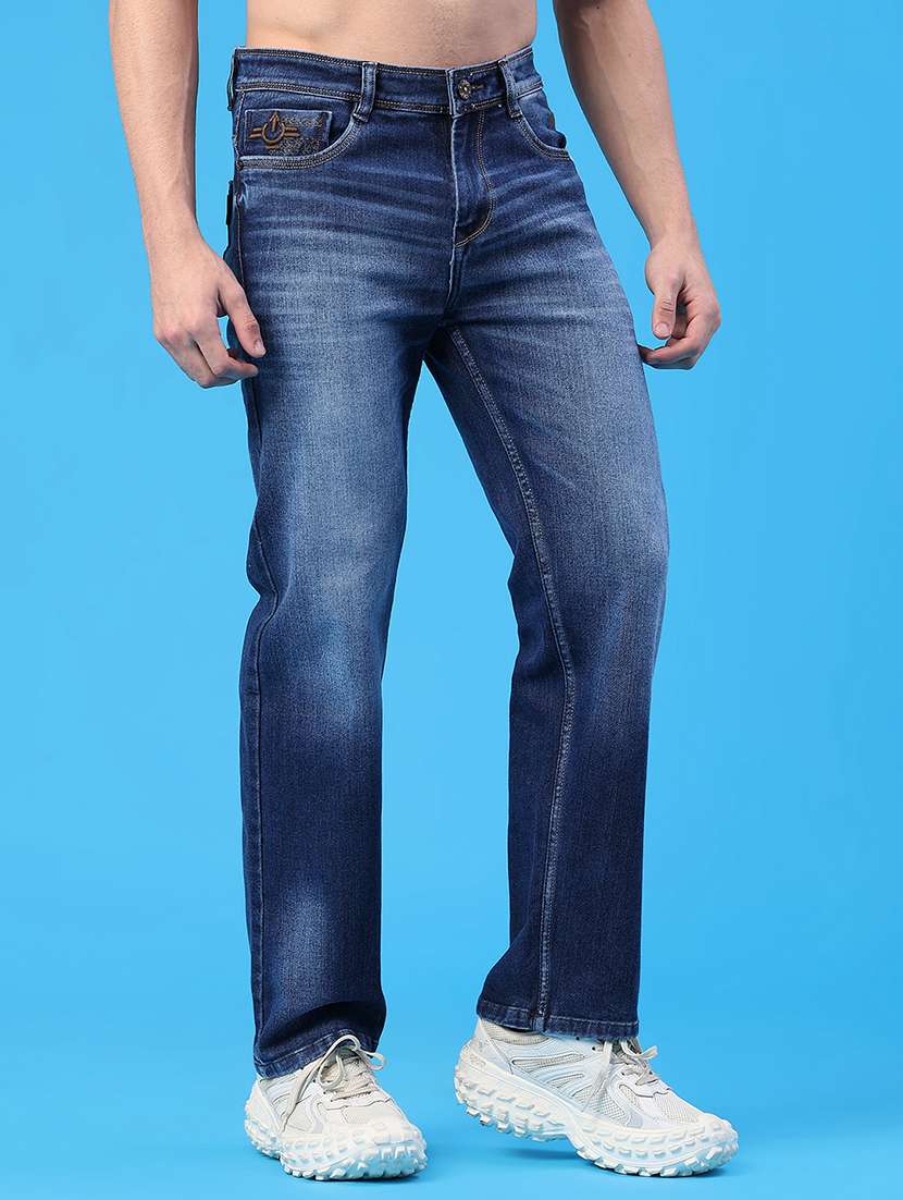 men washed mid rise full length straight fit jeans - 22185604 -  Standard Image - 1