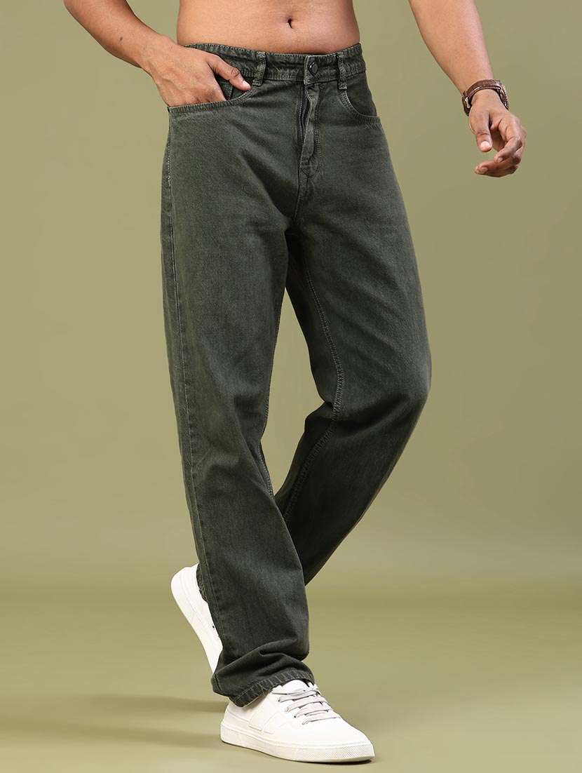men plain mid rise full length straight jeans