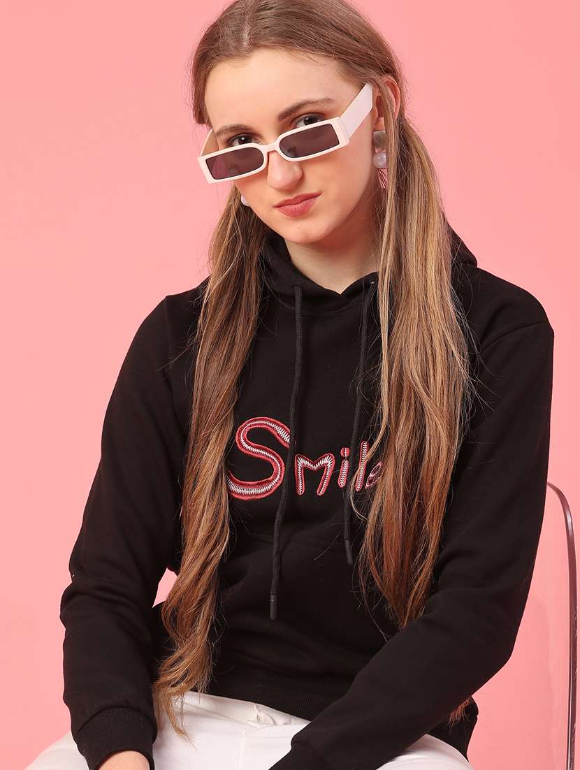 women embroidered long sleeve hooded sweatshirt - 22185664 -  Standard Image - 1