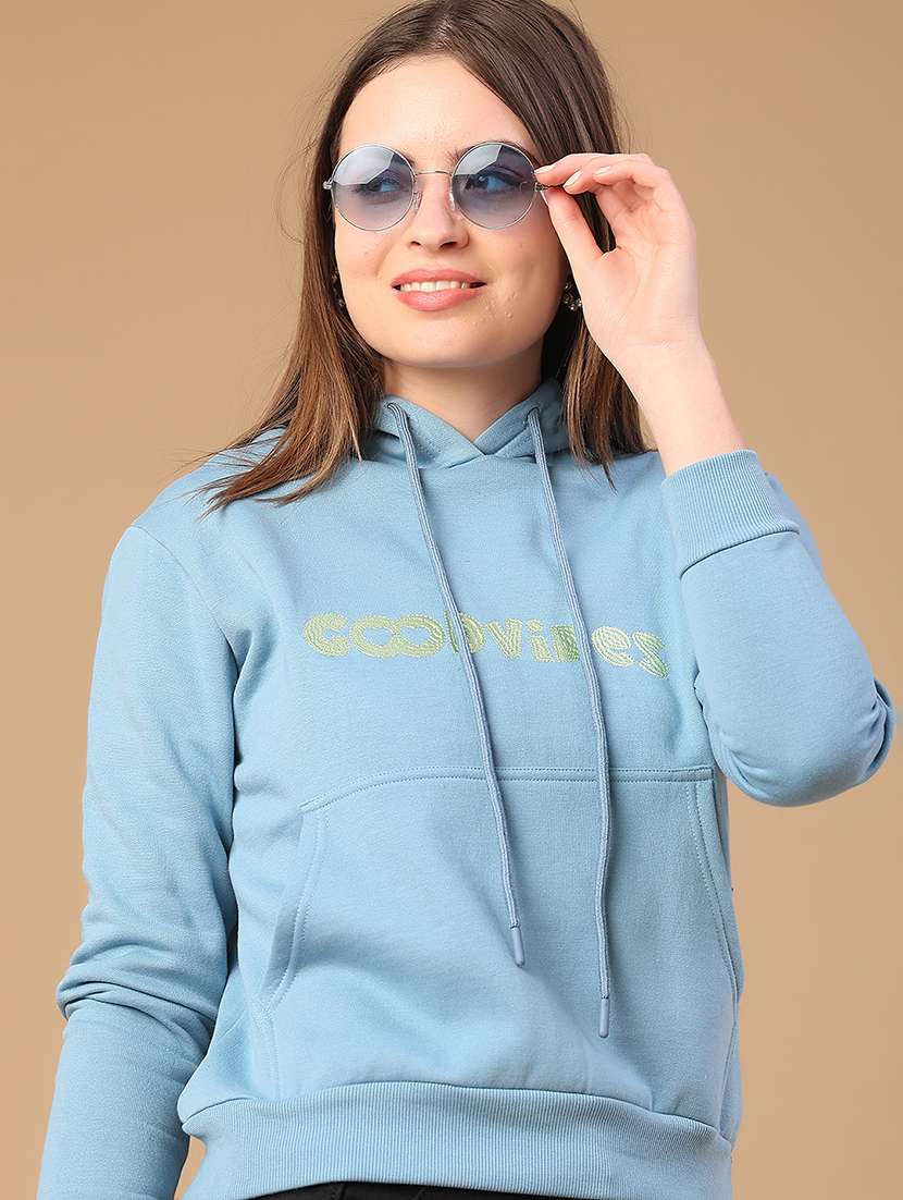 women embroidered long sleeve hooded sweatshirt
