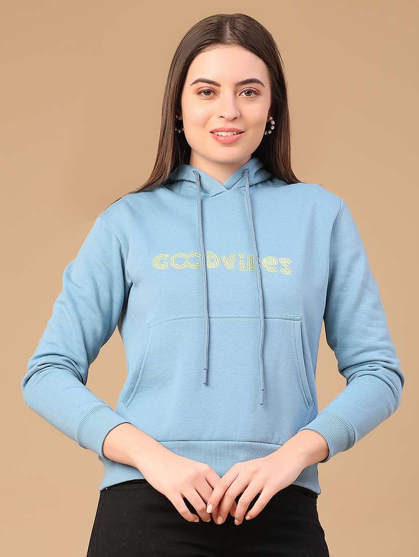 women embroidered long sleeve hooded sweatshirt - 22185666 -  Standard Image - 1