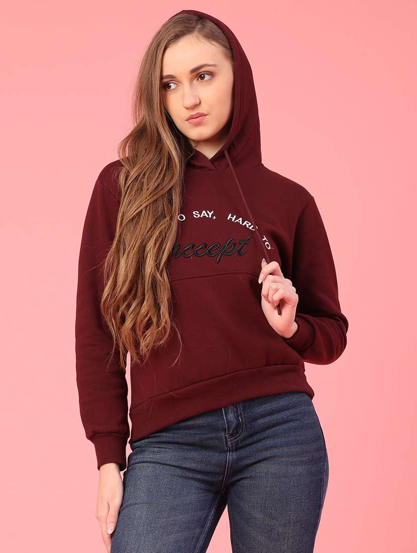women embroidered long sleeve hooded sweatshirt - 22185667 -  Standard Image - 1