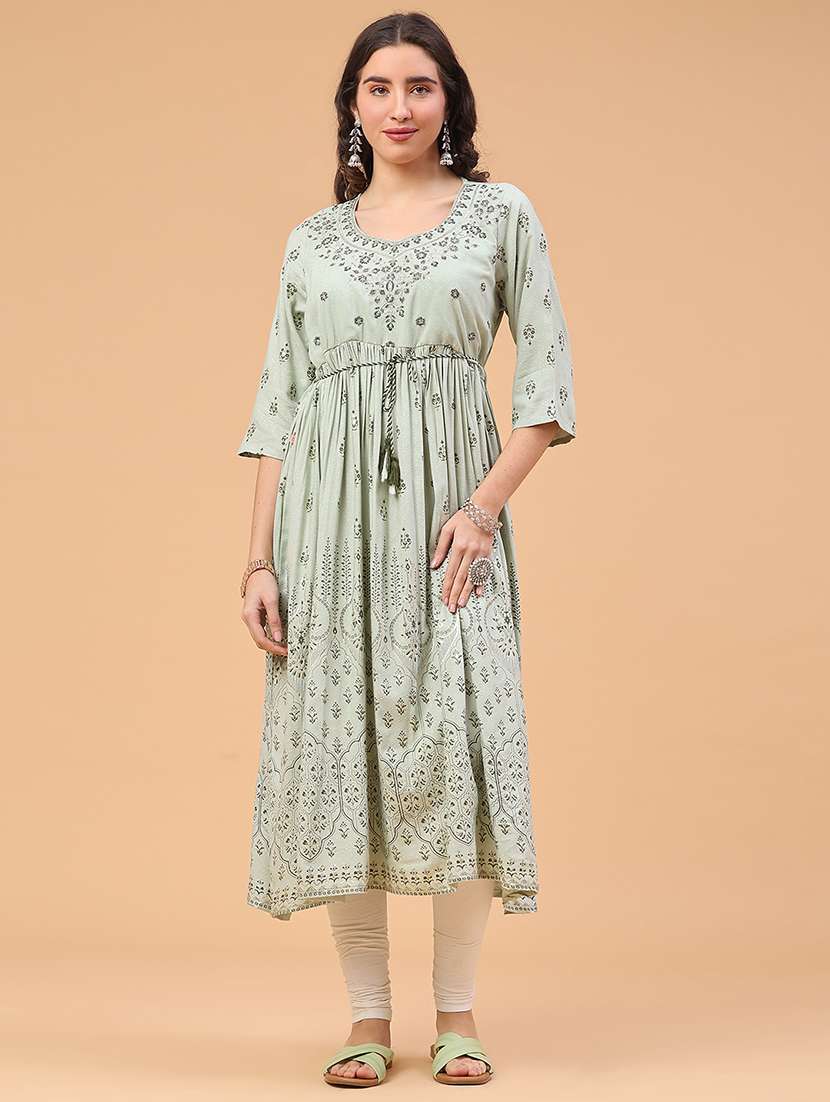 women self design three quarter sleeve flared kurta  - 22185669 -  Standard Image - 1