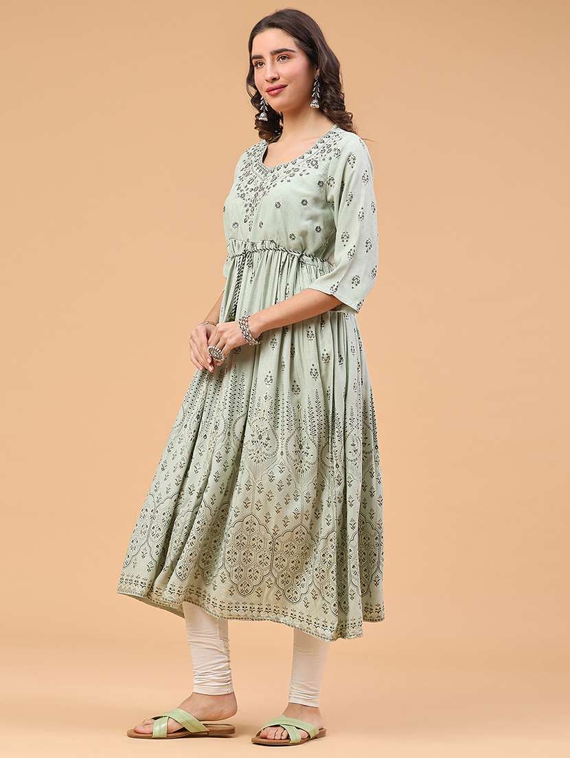 women self design three quarter sleeve flared kurta  - 22185669 -  Standard Image - 4