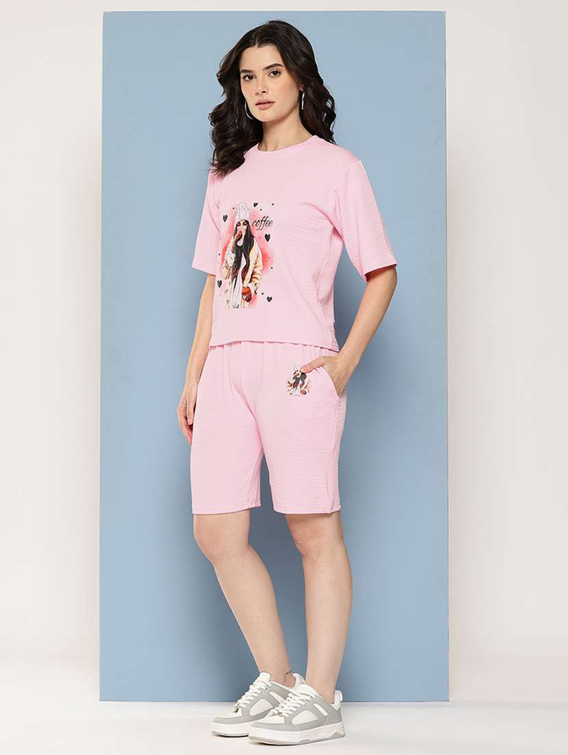 women printed top and shorts co-ord set - 22186130 -  Standard Image - 1