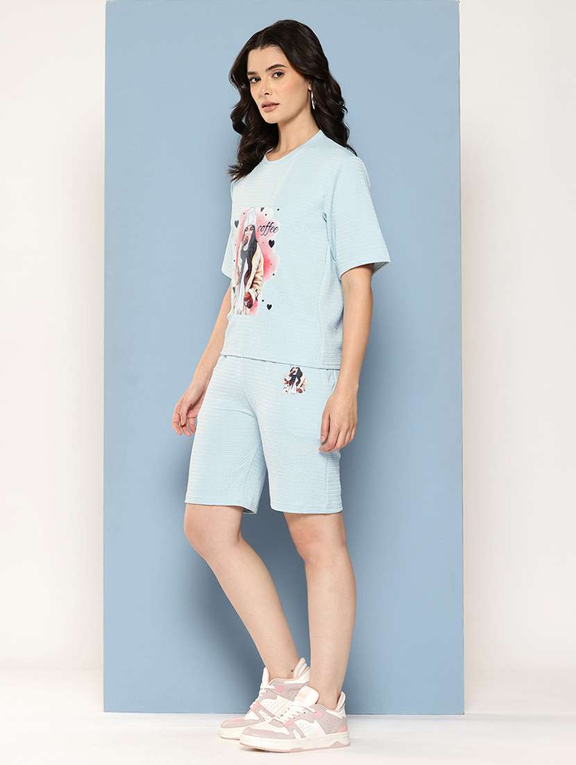 blue nylon top and shorts set coord - 22186132 -  Standard Image - 1