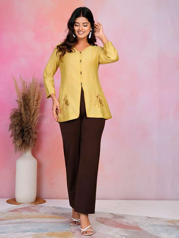 women embroiddred long sleeve front slit tunic - 22186144 -  Standard Image - 4