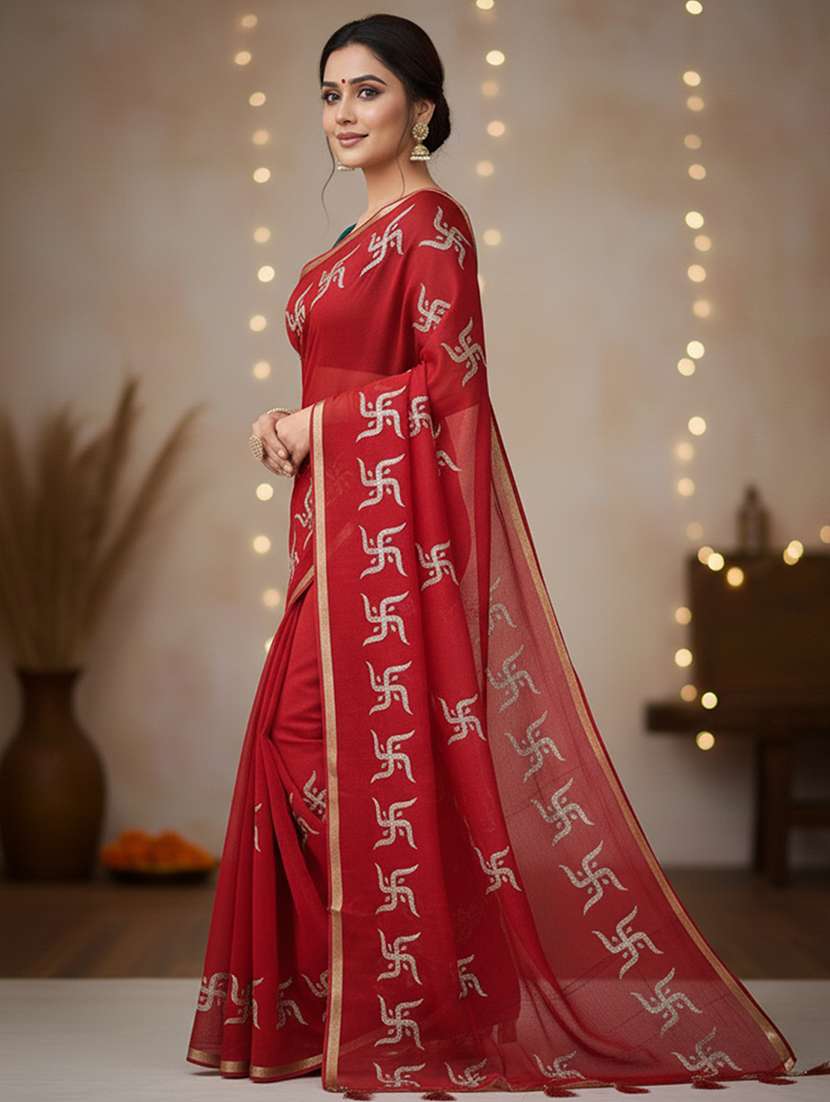 women solid with work embroidered saree with blouse - 22186157 -  Standard Image - 1