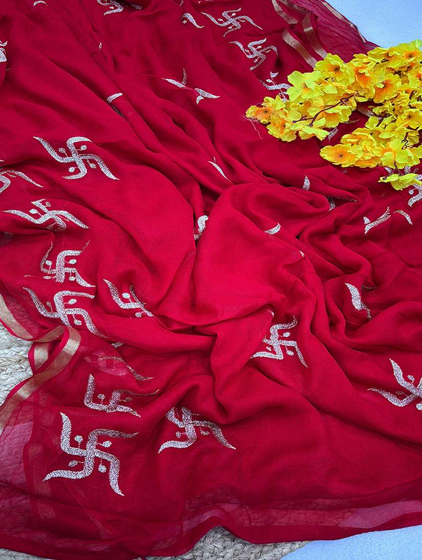 women solid with work embroidered saree with blouse - 22186157 -  Standard Image - 4