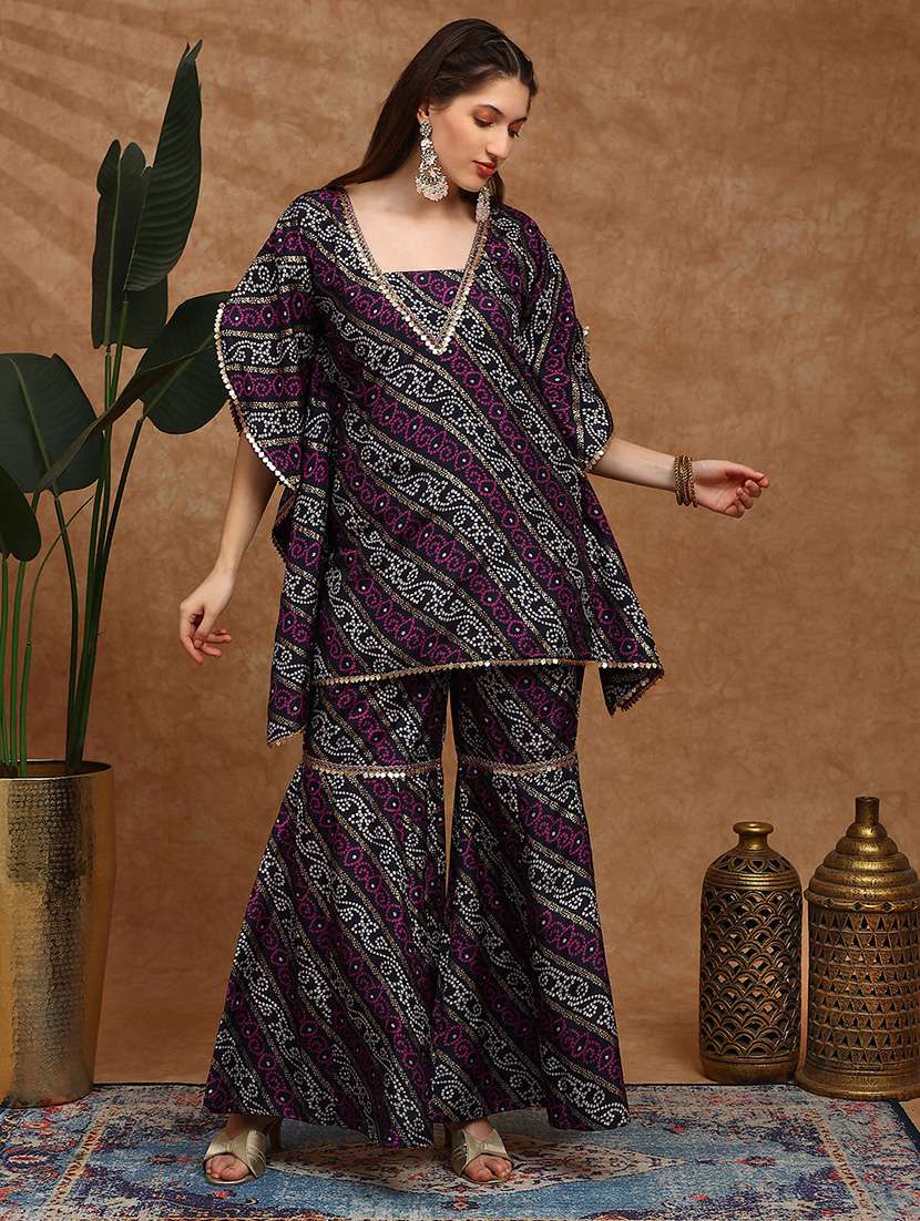 women bandhani printed kimono sleeve ethnic co-ord set