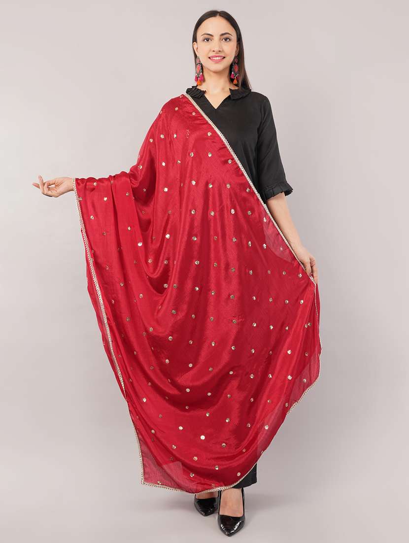 women red solid with sequin work dupatta  - 22186170 -  Standard Image - 1