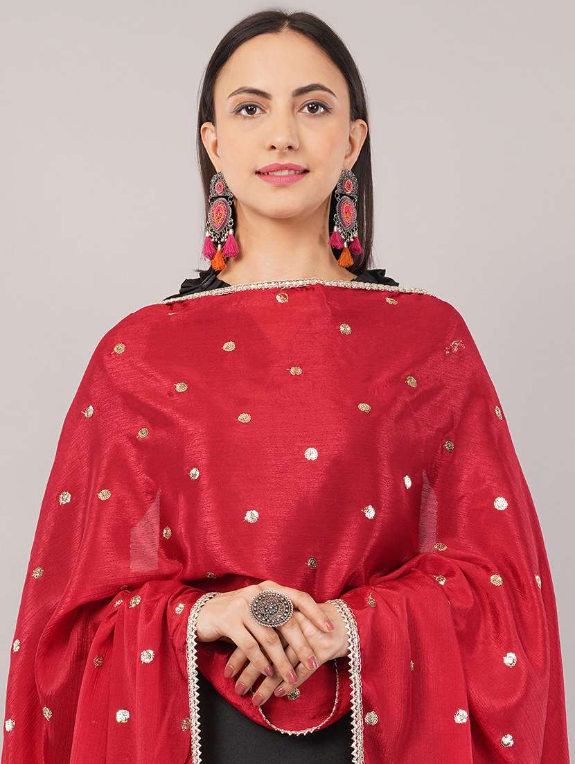 women red solid with sequin work dupatta  - 22186170 -  Standard Image - 4