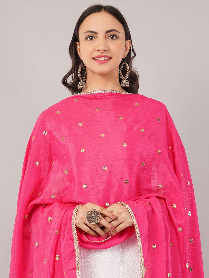 women solid with sequin work dupatta  - 22186185 -  Standard Image - 4