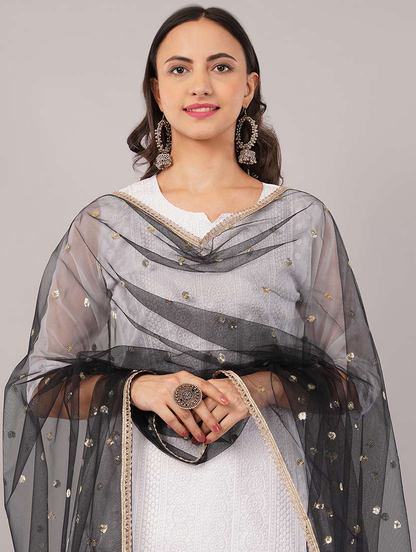 women solid with sequin work dupatta  - 22186188 -  Standard Image - 4
