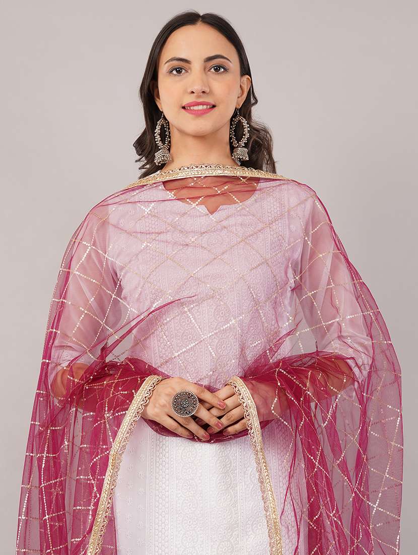 women solid with sequin work dupatta  - 22186202 -  Standard Image - 4