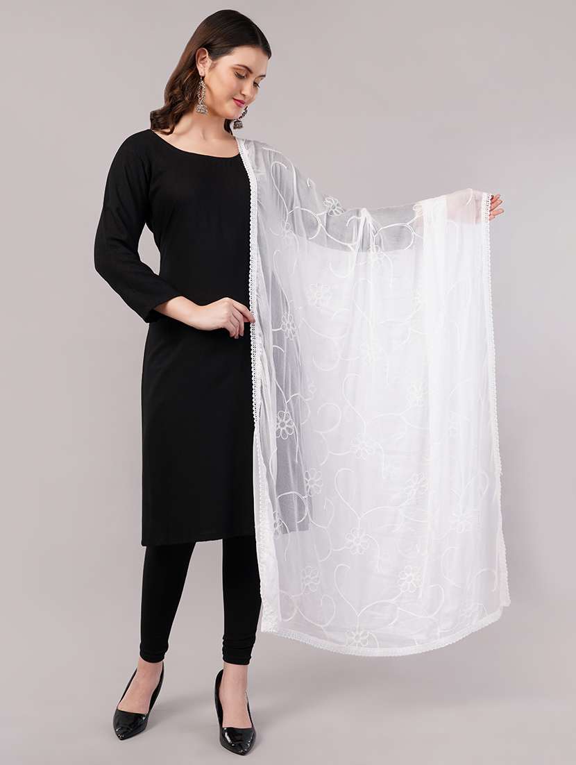 women solid with work embroidered dupatta 