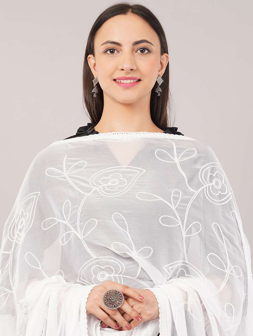 women solid with work embroidered dupatta  - 22186209 -  Standard Image - 4