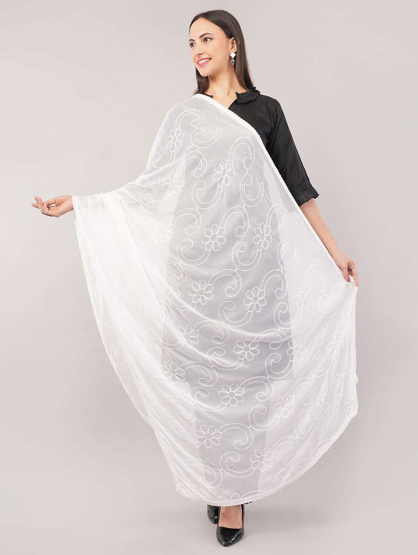 women solid with work embroidered dupatta  - 22186210 -  Standard Image - 1