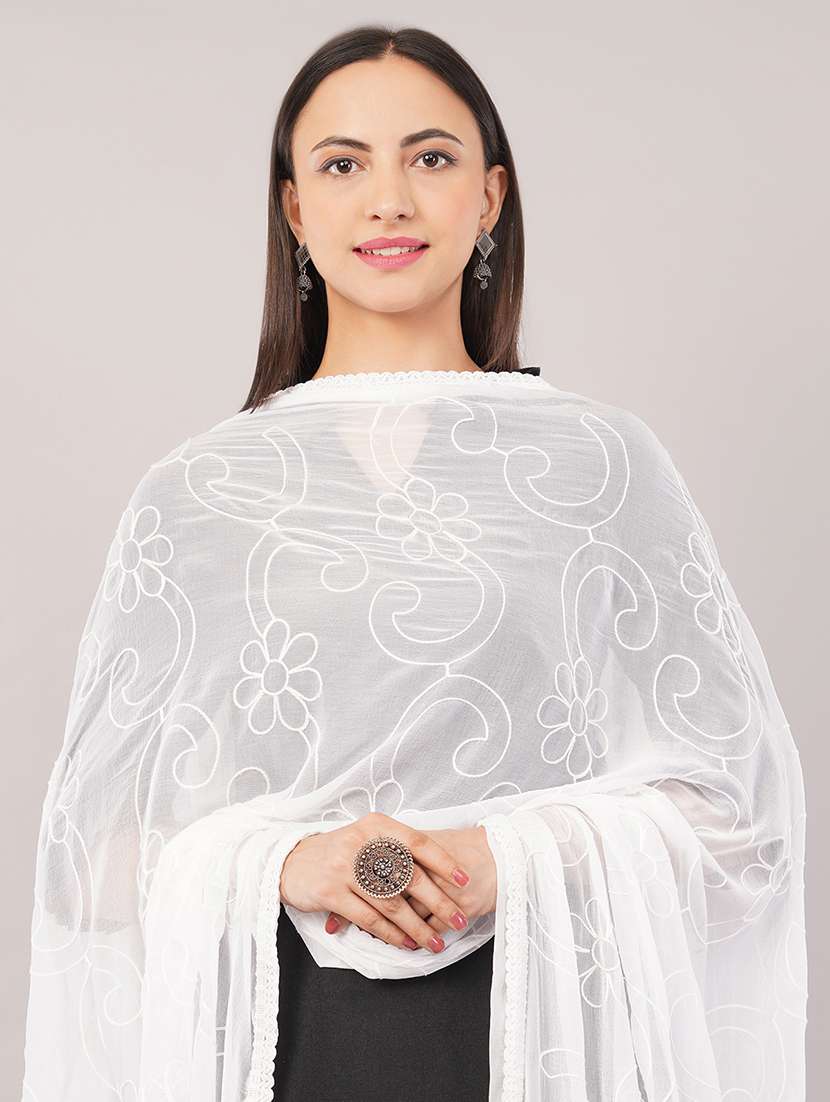 women solid with work embroidered dupatta  - 22186210 -  Standard Image - 4