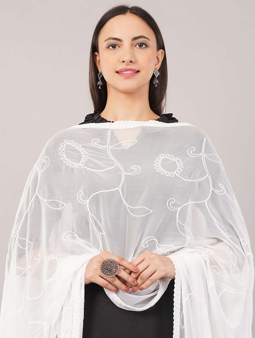 women solid with work embroidered dupatta  - 22186211 -  Standard Image - 4