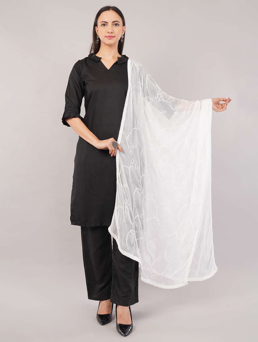 women solid with work embroidered dupatta 