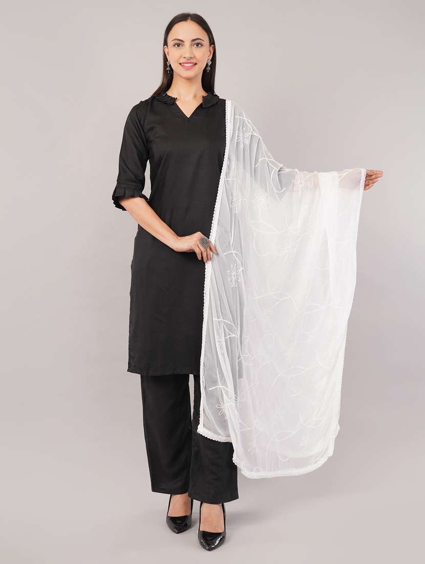 women solid with work embroidered dupatta 