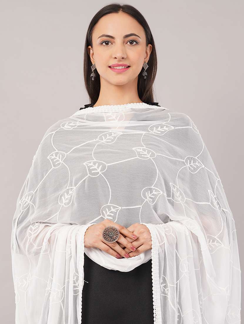 women solid with work embroidered dupatta  - 22186215 -  Standard Image - 4