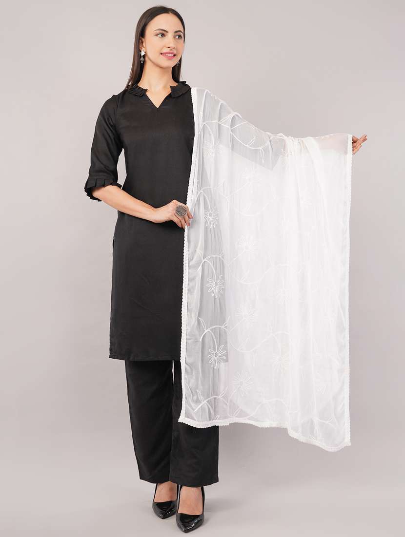 women solid with work embroidered dupatta 