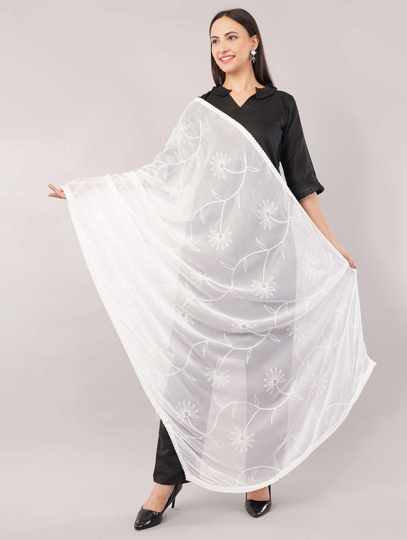 women solid with work embroidered dupatta  - 22186216 -  Standard Image - 1